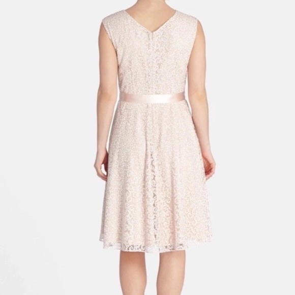 TAHARI Arthur S. Levine A-Line Lace Overlay Dress Blush Shimmer Floral Size 10P - Picture 2 of 14